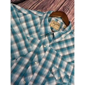 Wrangler Western Shirts Short Sleeve Blue Check Button Up Shirt Mens 3XL